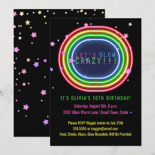 Invitation Neon Glow  Étoiles du parti Anniversaire de enfant