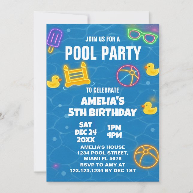 Invitation Neon Glow Pool Bash (Devant)
