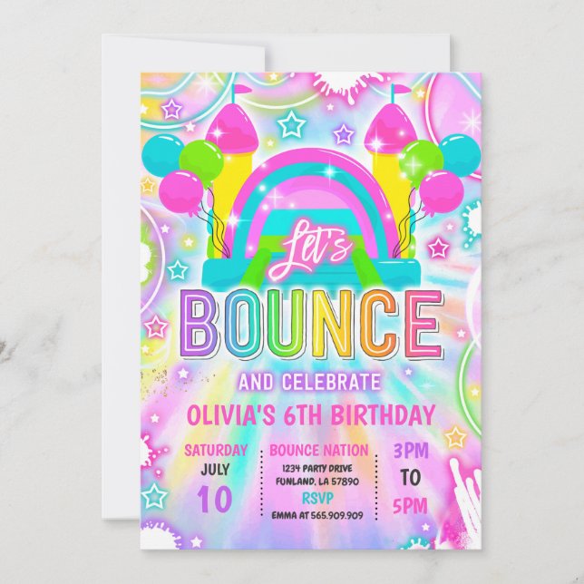 Invitation Neon Glow Tie Dye Bounce House Anniversaire (Devant)
