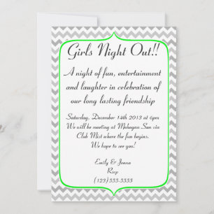 Invitation Neon Green and Grey Chevron Girls Night Out