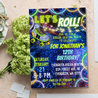 Neon Green Blue Boy Lets Roller Roller Roller Skat