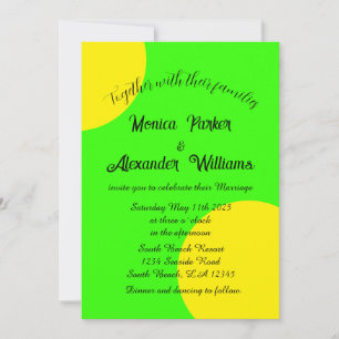 Invitation Neon Green Jaune Bold Moderne Mariage rétro