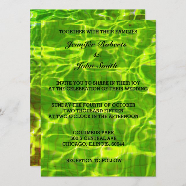 Invitation Neon Green Mariage Water Abstrait Artiste lumineux (Devant / Derrière)