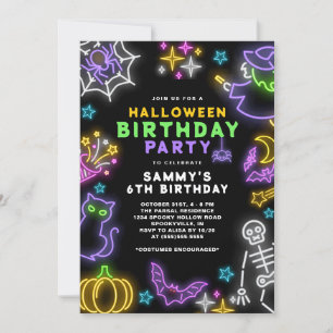 Invitation Neon Halloween Girls 6e Anniversaire Costume Party
