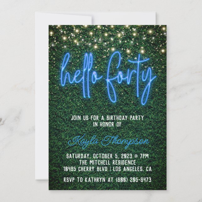 Invitation Neon Hello Quarante-dixième anniversaire Invitatio (Dos)