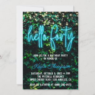 Invitation Neon Hello Quarante-dixième anniversaire Invitatio