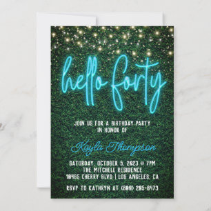 Invitation Neon Hello Quarante-dixième anniversaire Invitatio