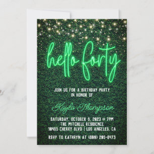 Invitation Neon Hello Quarante-dixième anniversaire Invitatio