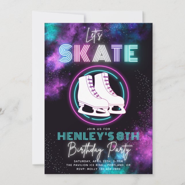 Invitation Neon Ice Skating | Patinage sur glace A (Devant)