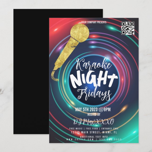 Invitation Neon Karaoke Night Event Party Bar Club Flyer (Devant / Derrière)