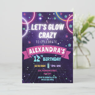 Invitation Neon Llow Dans L'Éclairage Feu D'Anniversaire Fill