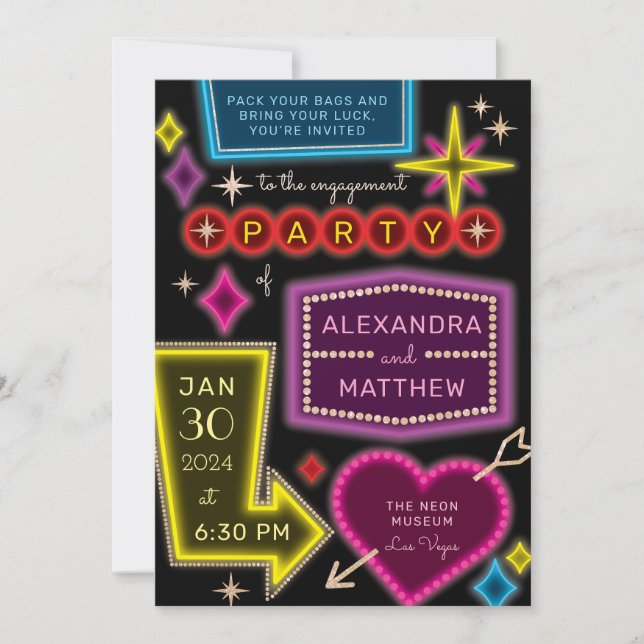 Invitation Neon Marquee Signes Las Vegas Engagement Party (Devant)