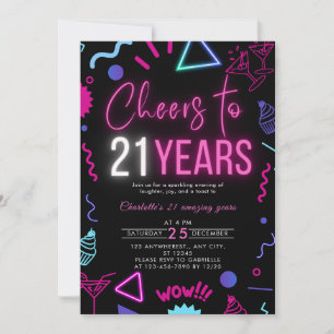 Invitation Neon moderne encourage à 21 ans 21e anniversaire P