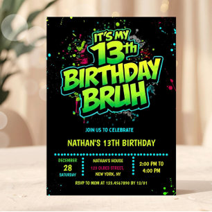 Invitation néon moderne pour garçon de 13 ans