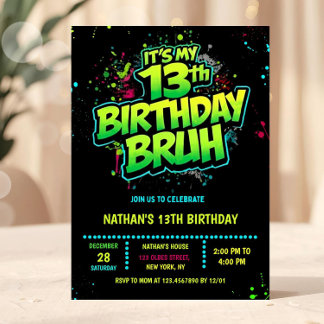 Invitation néon moderne pour garçon de 13 ans