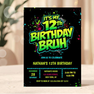 Invitation néon moderne pour les 12 ans d'un garço