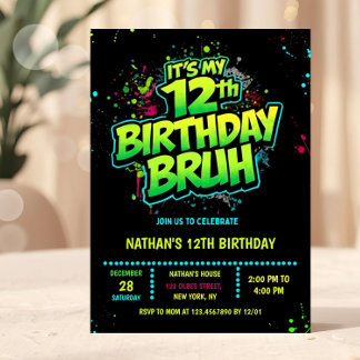 Invitation néon moderne pour les 12 ans d'un garço