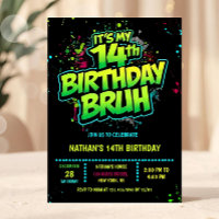 Invitation néon moderne pour les 14 ans d'un garço