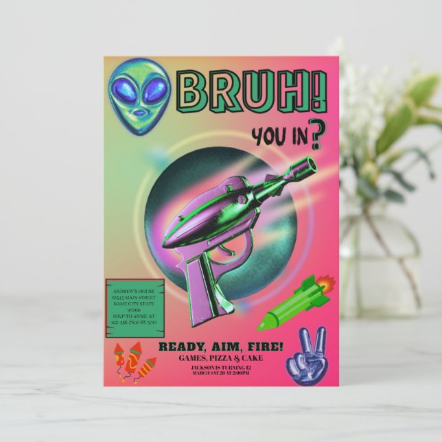 Invitation Neon Nerf Battle Dart Gun Game Birthday Boy (Debout devant)