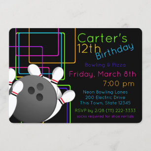 Invitation Neon Night Glow Bowl Anniversaire