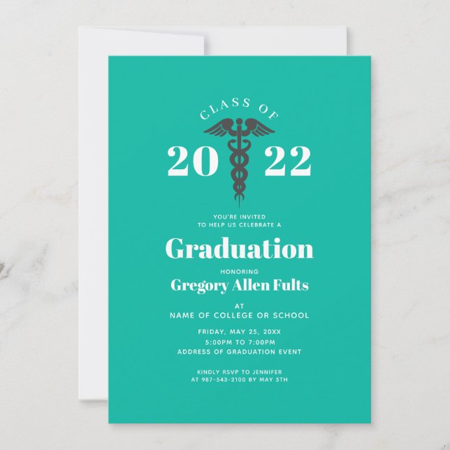 Invitation Neon Nurse Graduation Class of 2022 Caduceus (Devant)