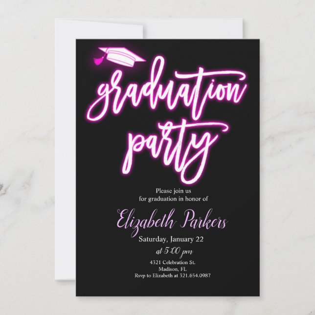 Invitation Neon Nursing Graduation Party (Devant)