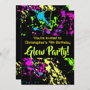 Invitation Neon Paint Splatz Glow /Laser Tag Anniversaire