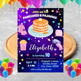 Invitation Neon Pancakes and Pajamas Birthday Party Invitatio