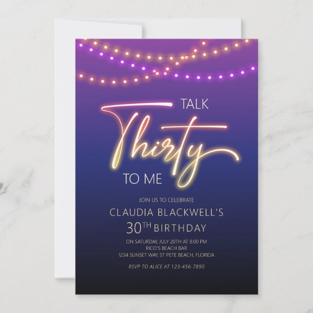 Invitation Neon Parle 30 à moi fête d'anniversaire (Devant)