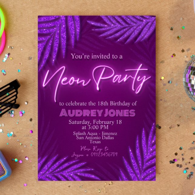 Invitation Neon Party - Glow - Violet (Neon Party - Glow - Purple Invitation)