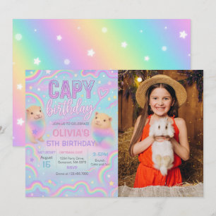 Invitation Neon Pastel Capybara Anniversaire Photo