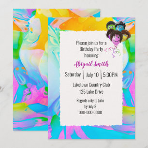 Invitation Neon People Balloons fête d'anniversaire