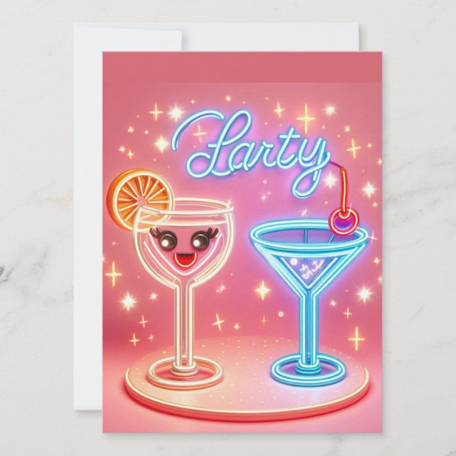 Invitation néon personnalisée pour une fête (Devant)