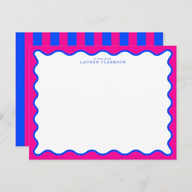 Invitation Neon Pink & Electric Blue Wavy Note Card (Devant / Derrière)