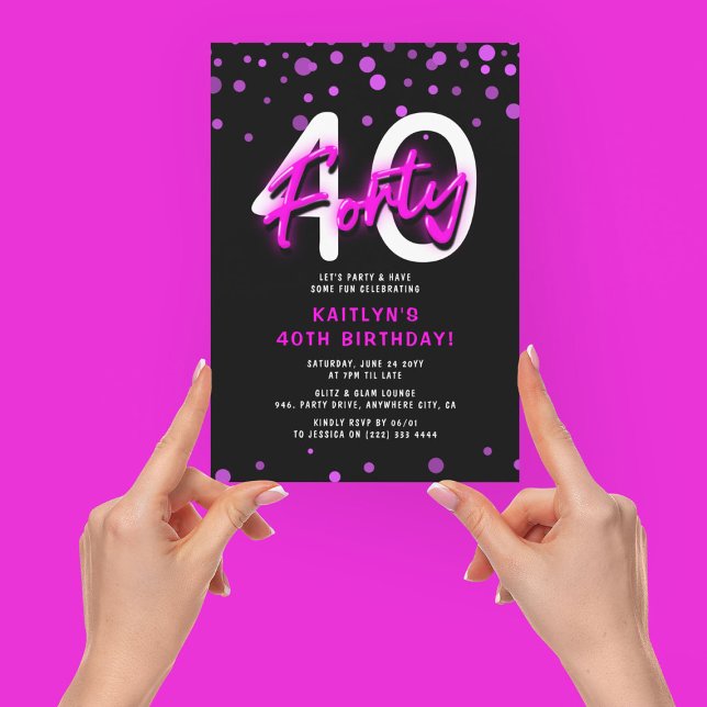 Invitation Neon Pink Trente 40e fête d'anniversaire (Créateur téléchargé)