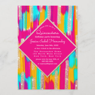 Invitation Neon Pink Turquoise or Parties scintillant Peintur