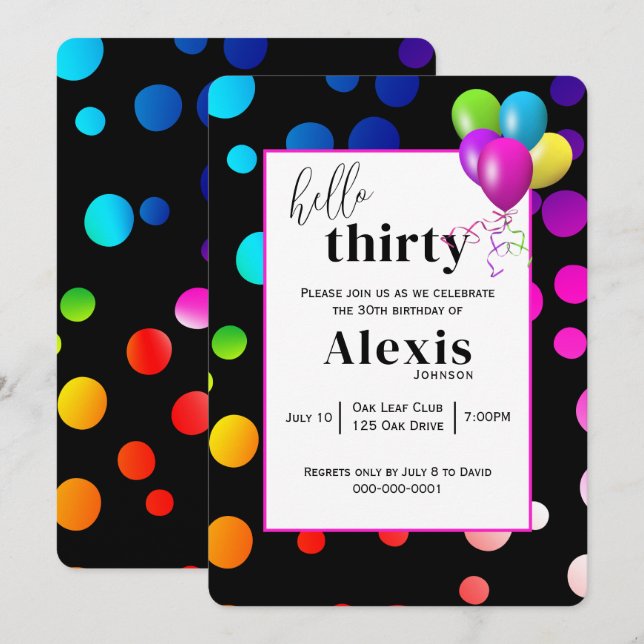Invitation Neon Pois pour la fête du 30e anniversaire (Devant / Derrière)