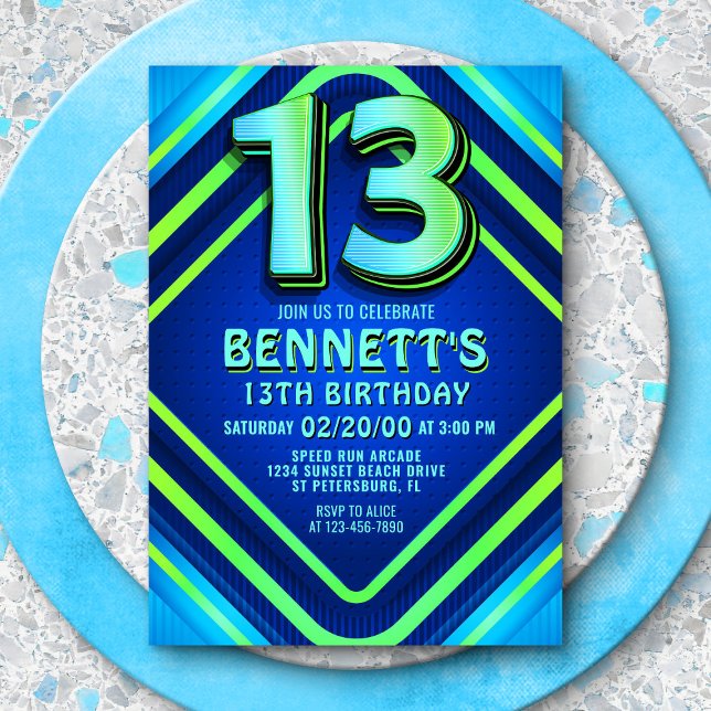 Invitation néon pour 13 ans (Créateur téléchargé)