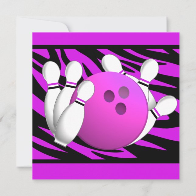 Invitation Neon Purple Zebra Stripe Bowling Party (Devant)