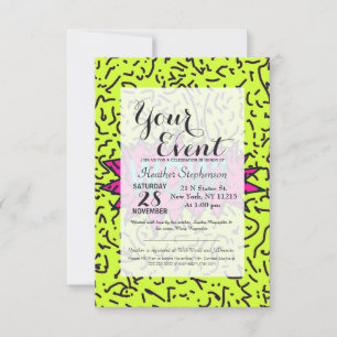 Invitation Neon Retro 80's 90 Scribbled Wow!Typographie