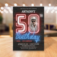 Neon Retro Photo Surprise 50e fête d'anniversaire