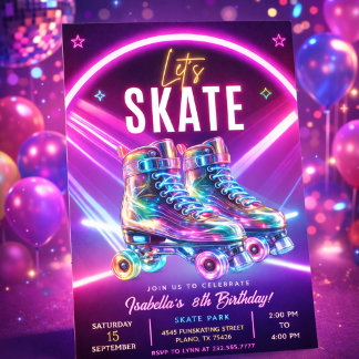 Invitation Neon Roller Skate Birthday