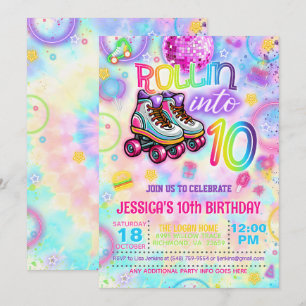 Invitation Neon Roller Tie Dye Patinage 10e anniversaire Invi