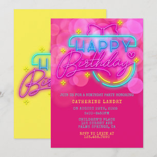Invitation Neon rose et Jaune joyeuse fête d'anniversaire