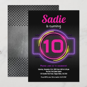 Invitation Neon Rose Fille Fête Anniversaire Glow Dans Le Jeu