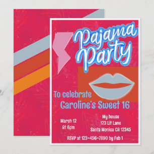 Invitation Neon Stripe Preppy Pajama Party Anniversaire