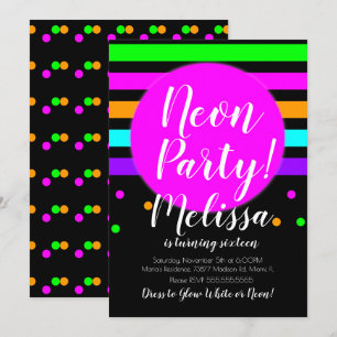Invitation Neon Stripes Crazy Neon Glow Dans La Fête Sombre