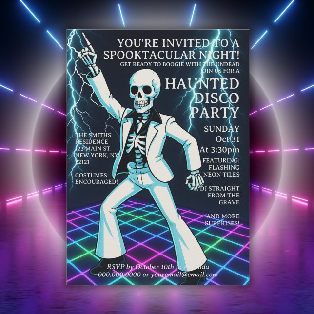Invitation Neon Style Retro Disco Halloween (Neon UV Style Retro Disco Halloween Party Invitation)