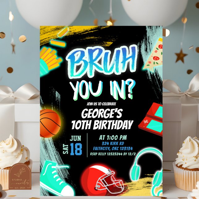 Invitation Neon Teenager Bruh You En Fête Anniversaire (Créateur téléchargé)