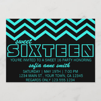 Invitation Neon Turquoise et Black Chevron Sweet 16 Invitatio